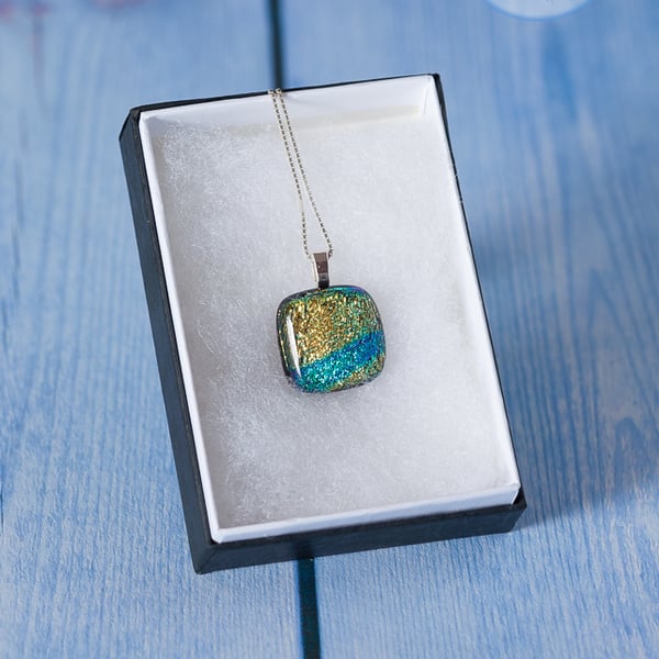 Pendant Necklace beautiful Dichroic fused glass pendent handmade