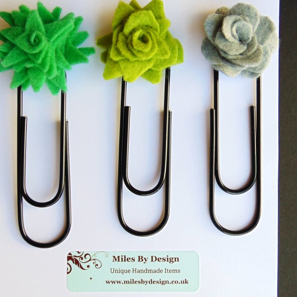 Large Metal Paper Clips with Felt Succulent Details