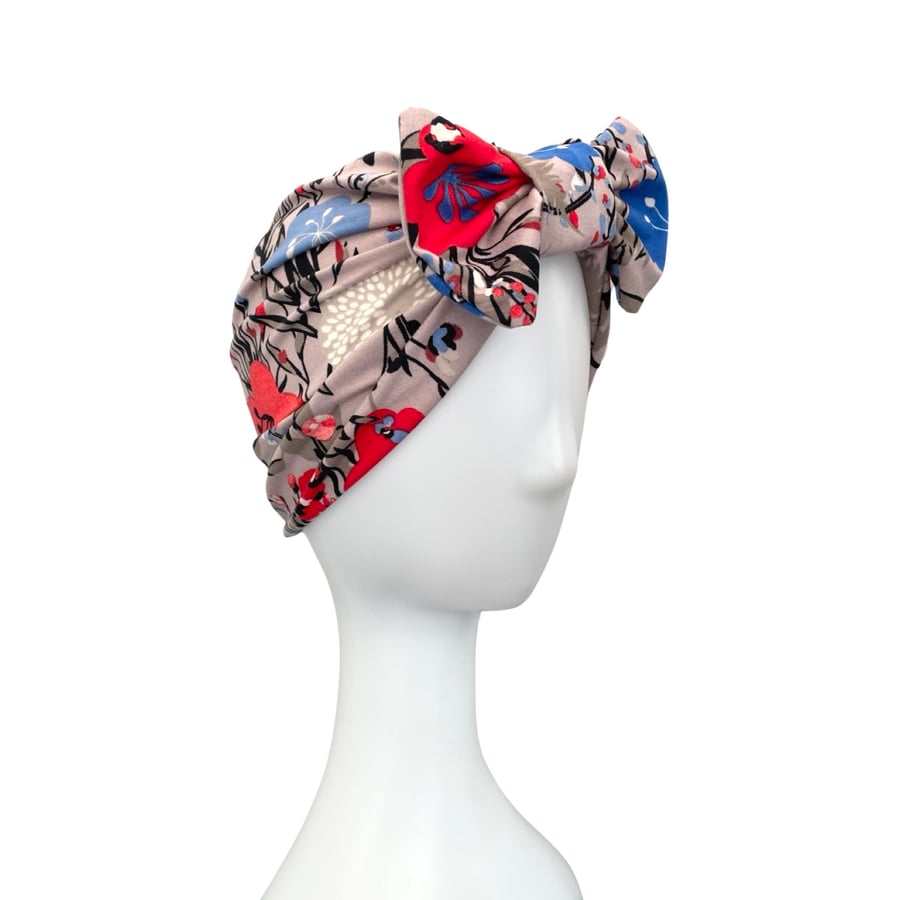 Floral Women's Bow Turban Head Wrap Hat, Hair Loss Chemo Gift, Fashion Hat