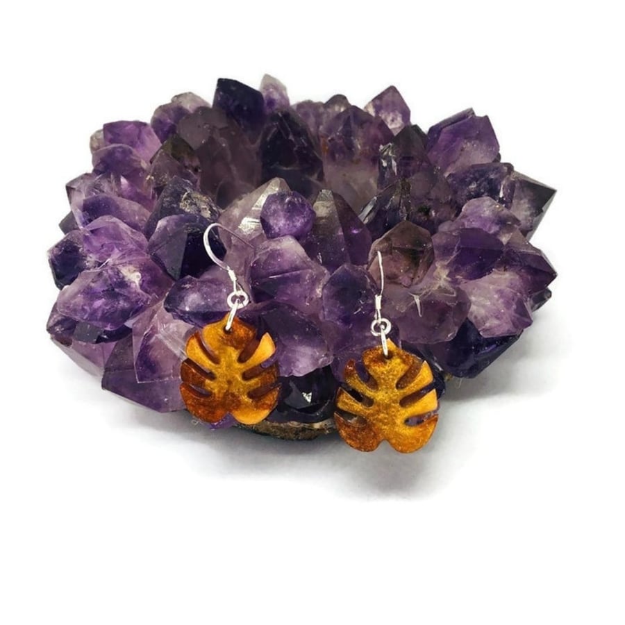 Mini leaf autumn toned resin earrings on sterling silver ear wires.