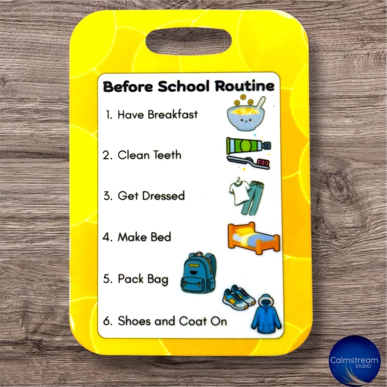 Yellow Morning Routine PVC Communication Card SEN, Autism, ADHD Visual Support