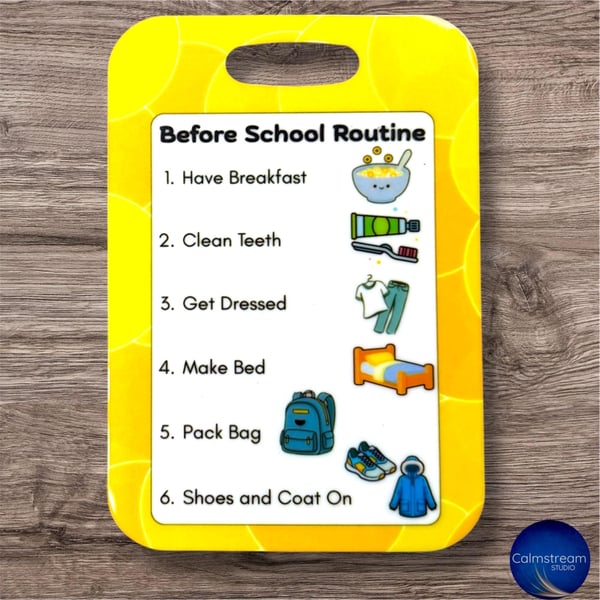 Yellow Morning Routine PVC Communication Card SEN, Autism, ADHD Visual Support