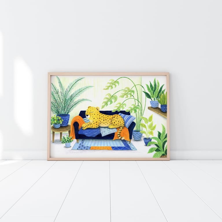 Leopard Art - Botanical print - Jungle illustration - A4 art print