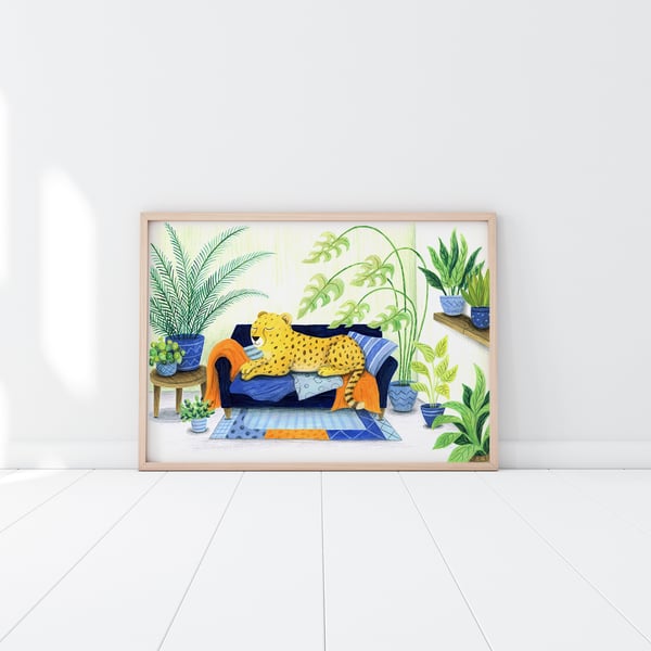 Leopard Art - Botanical print - Jungle illustration - A4 art print