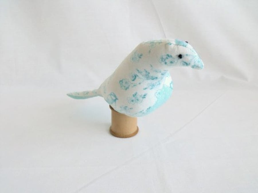 novelty bird pin cushion on a vintage wooden bobbin, mint green