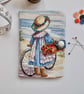 Sewing needle case with reclaimed cross stitch country scene