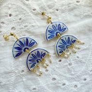 MAYA - Blue and White Rice Pearl Statement Earrings