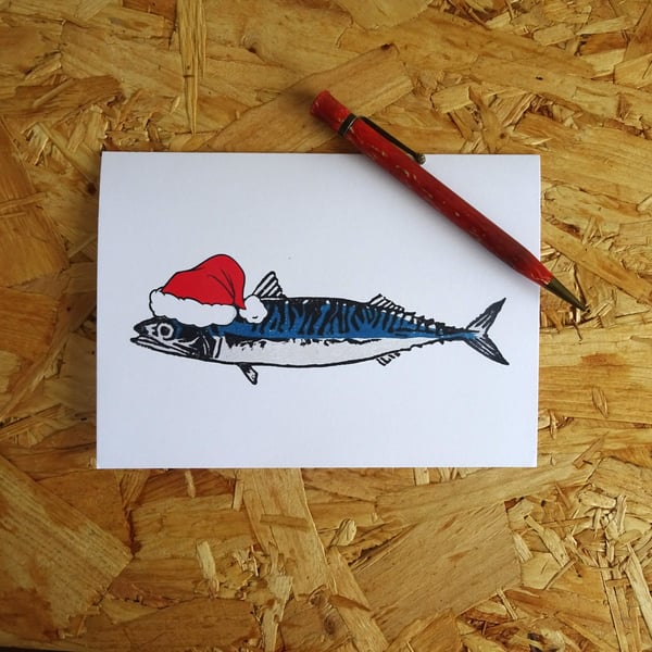 Cornish Mackerel Christmas Card, pack of 5 - cute fish, xmas, coastal, funny