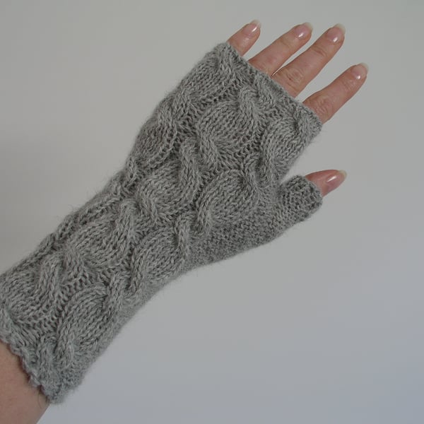 Fingerless Gloves Grey Alpaca