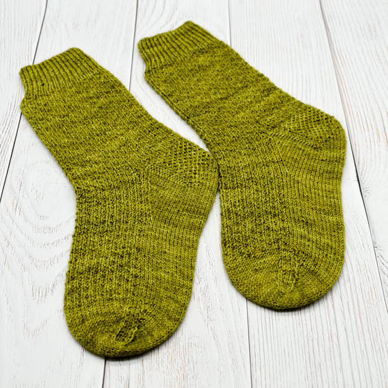 Hand Knitted socks - Chartruese Green - UK 4-7