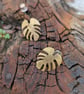 Brass Monstera Leaf Stud Earrings; Handmade Botanical Earrings