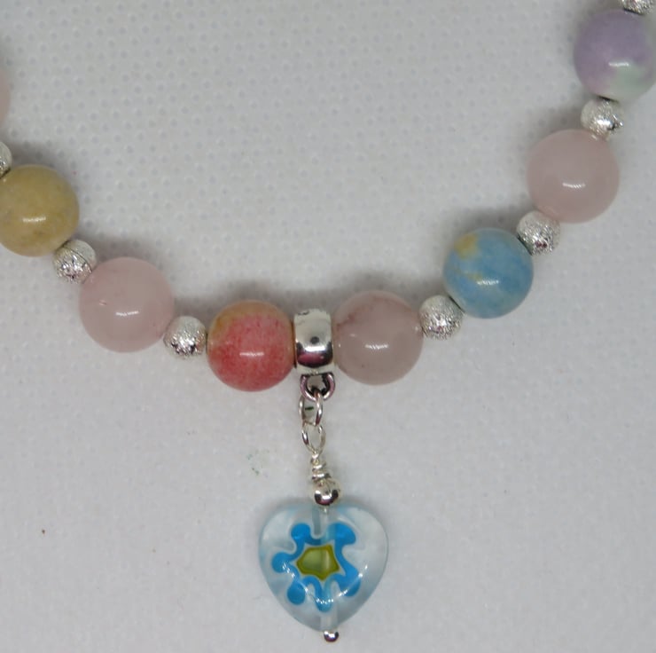 Rainbow Jade and Rose Quartz Bracelet Folksy