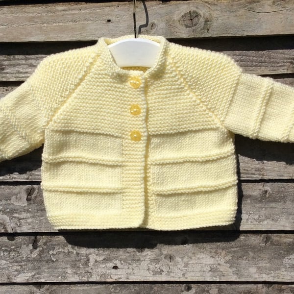 Baby cardigan lemon hand knit 0-3 months 