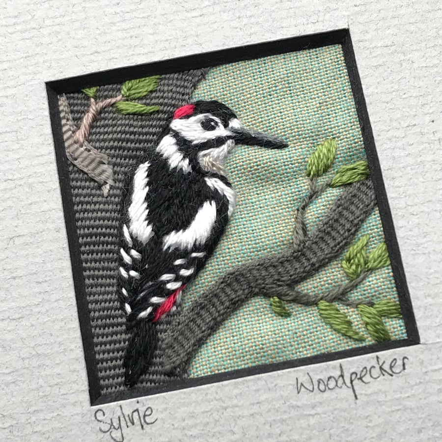 Woodpecker - hand stitched picture