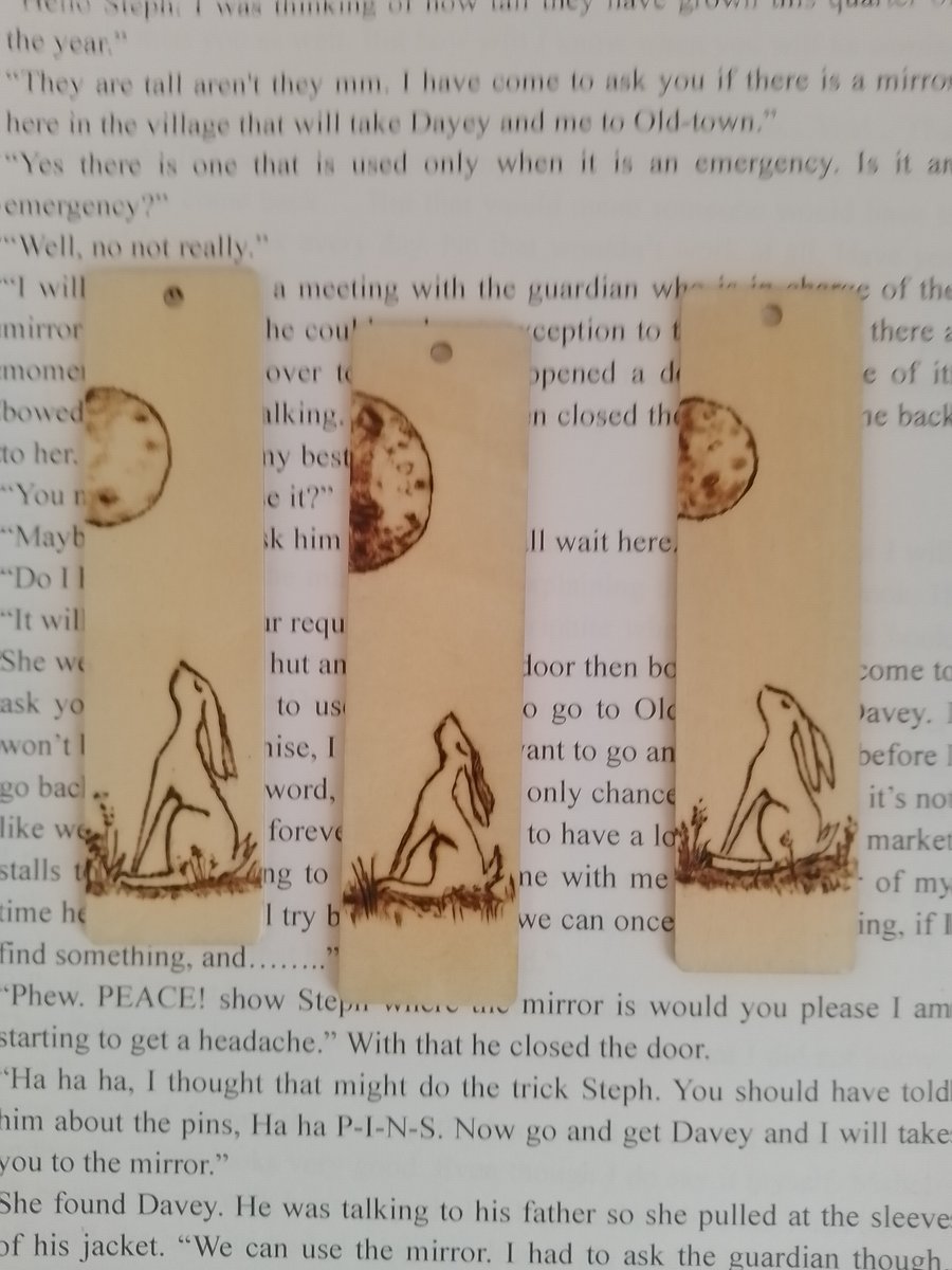 Moon gazing Hare, wooden Bookmark. Pyrography Handmade