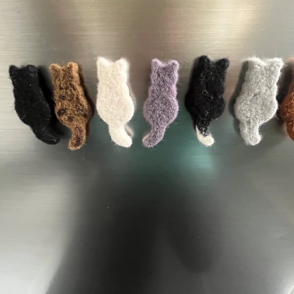 Handmade needle felted cat silhouette fridge magnet