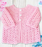 Crochet baby set, layette. Pink baby coat, cardigan, hat and shoes 0-3 mths. - Image 9