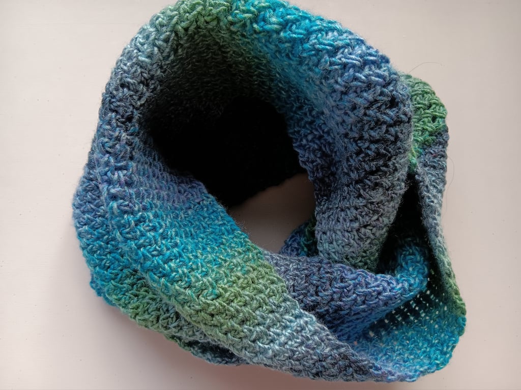 Crochet Infinity Scarf (Blue Haze) - cosy and stylish!