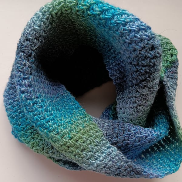 Crochet Infinity Scarf (Blue Haze) - cosy and stylish!