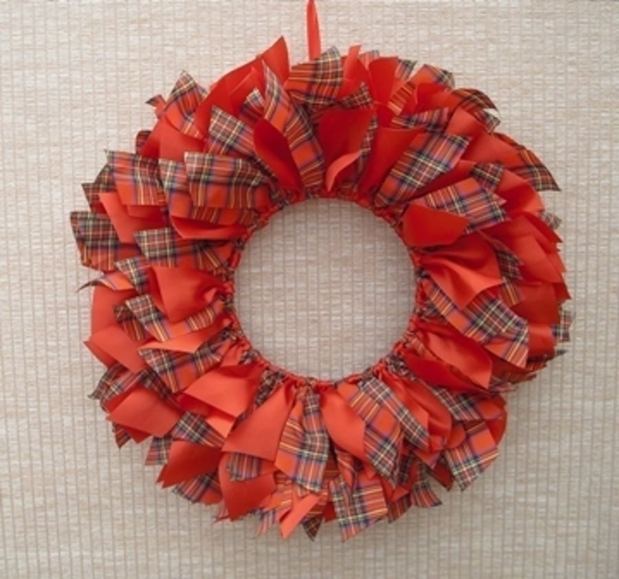 Rag Wreath, Hanging Decoration In Festive Ribbon