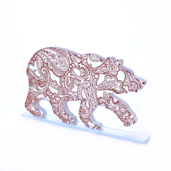 Glass Bear Sculpture with Paisley Pattern