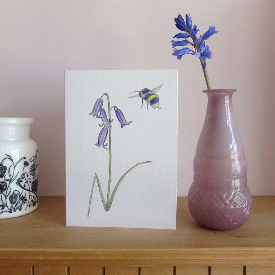Bluebell and Bee Greetings card 