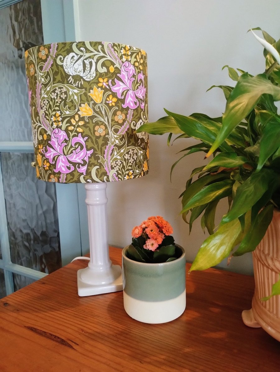 William Morris Golden Lily Classic Cylindrical Drum Lampshade.