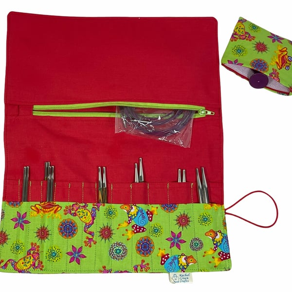 Frog print lnterchangeable needle case, reptile knitting needle organiser, addi 