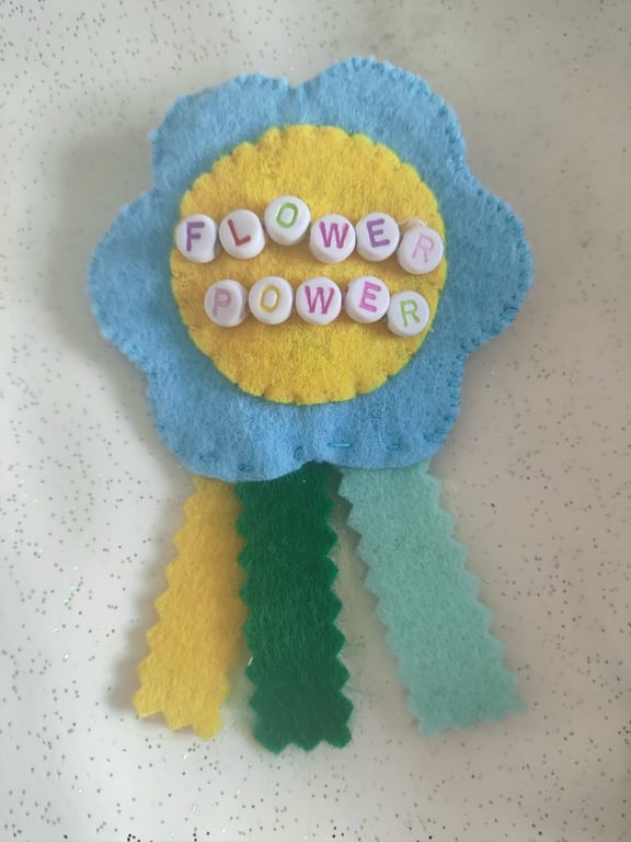 Handmade felt blue and yellow Flower power brooch