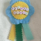Handmade felt blue and yellow Flower power brooch