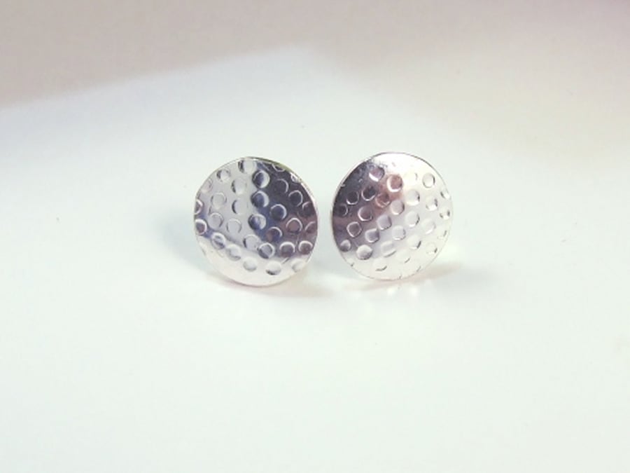Round Stud Earrings, Recycled Silver Textured Circle Studs