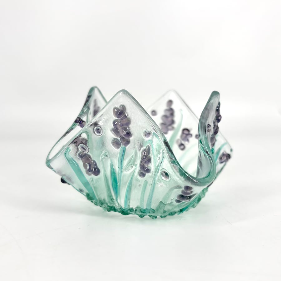 Fused Glass Lavender Tea Light Holder 