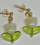 Lemon and Green Coloured Glass Tulip Stud Earrings 