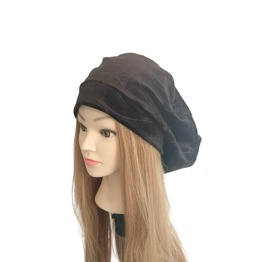 Black Wavy Retro Vintage Style Beret Hat for Women Slouchy Velour Beret Hat 