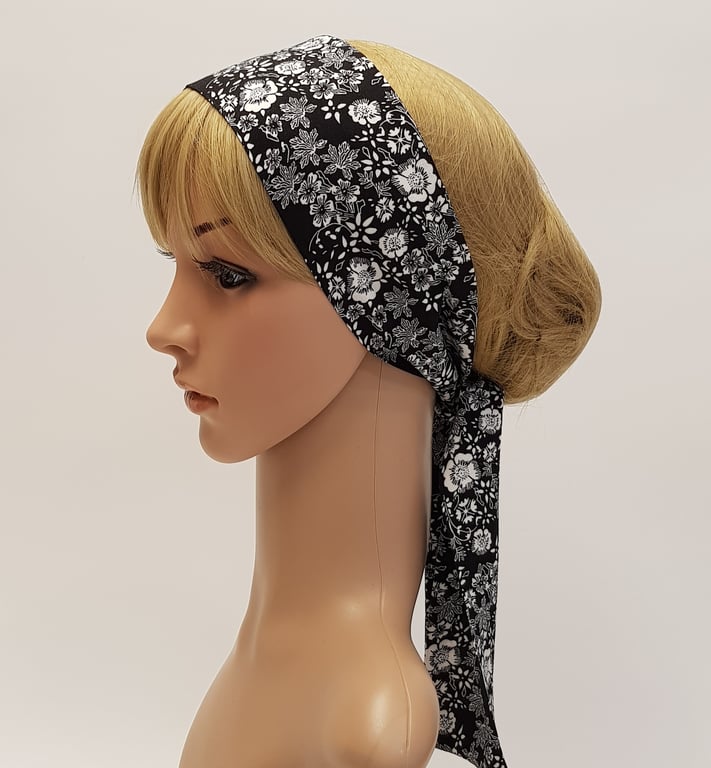 Long self tie head scarf, monochrome hair wrap, head wrap, bandanna