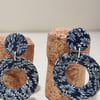 Floral navy polymer clay hoop earrings