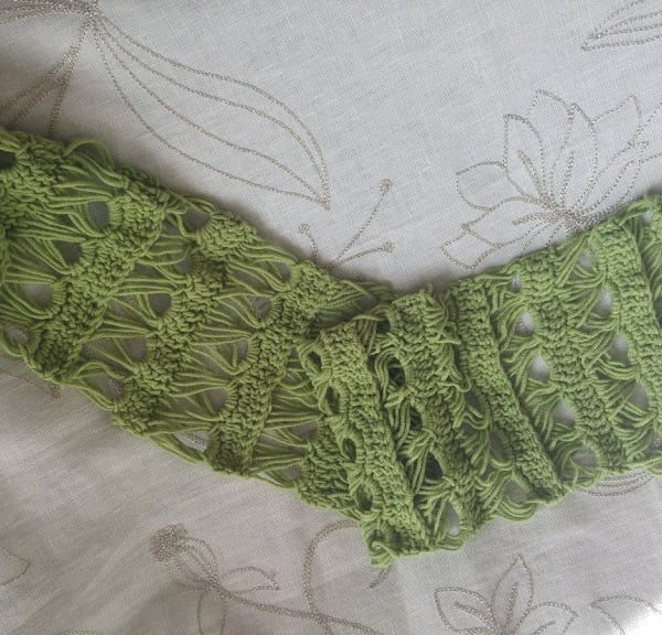 Green Broomstick Lace Crochet Scarf