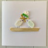 Cornish sea glass bird and bouquet greeting card 