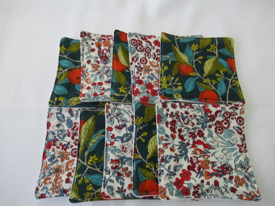 Liberty Floral Fabric Themed ,Reusable Cotton Face Wipes,  Makeup Remover Pads