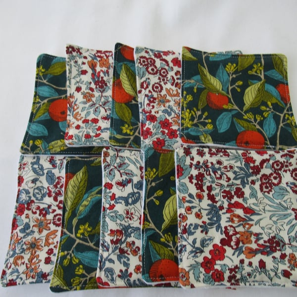 Liberty Floral Fabric Themed ,Reusable Cotton Face Wipes,  Makeup Remover Pads