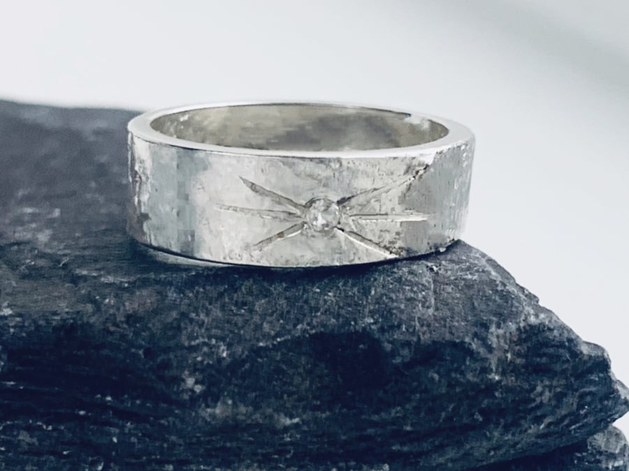 Recycled HANDMADE Sterling Silver Diamond Ring