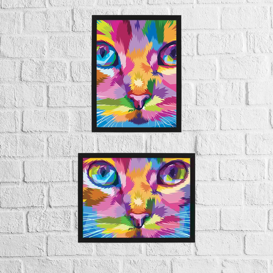 Cat geometric rainbow animal print