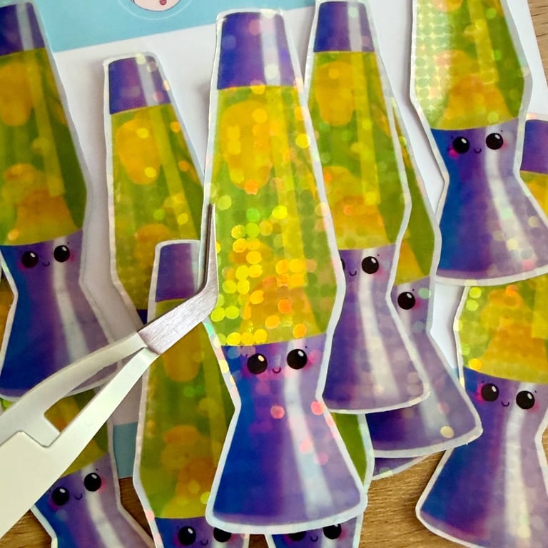Retro Y2K Lava Lamp Sticker - Cute Kawaii Purple & Yellow Disco Holo Decal