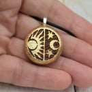 Su and Moon Necklace, Wood and Gold Jewellery