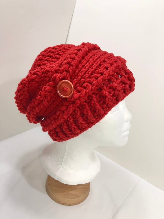 Crochet Slouch Hat, Womens Beanie, Red Hat, Womens Fashion hat, Slouch beanie