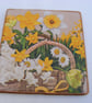 Set of 2 ceramic daffodil square coasters. - Image 4