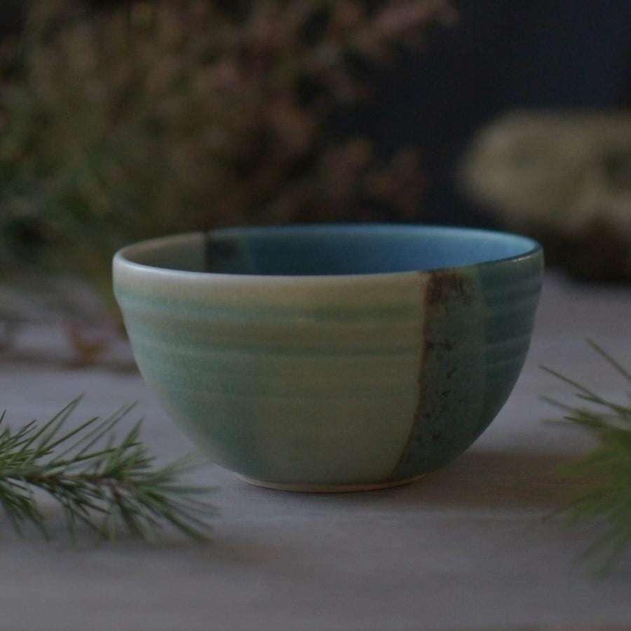 Ceramic handmade small tapas bowl - glazed in blues and turquoise-sea colours