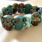 Green Rainforest Jasper Rectangular Beaded Stretch Cuff Bracelet