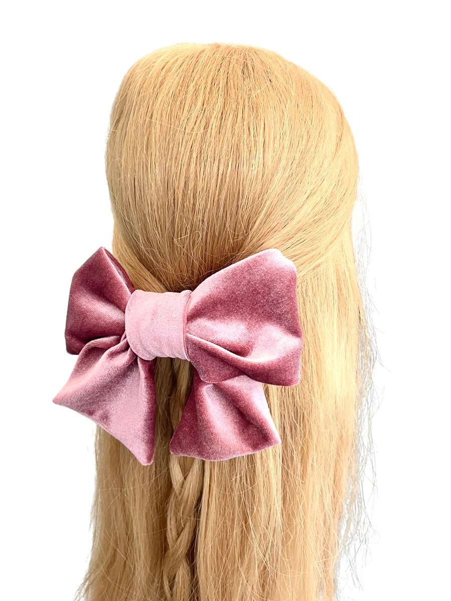 Luxury dusky pink velvet hair bow barrette clip for women