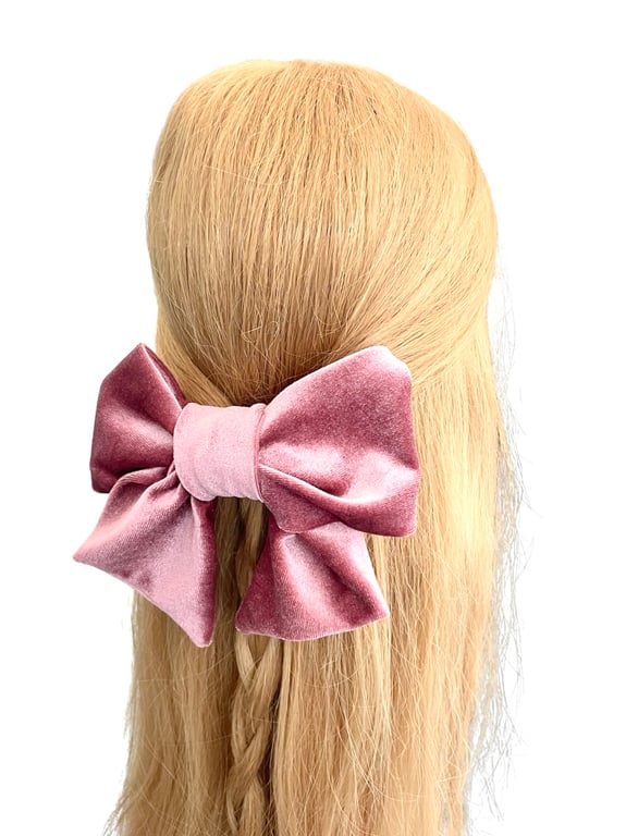 Luxury dusky pink velvet hair bow barrette clip for women